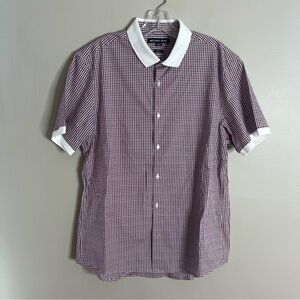 Michael Kors Size Large Contrasting Collar Short Sleeve Casual Plaid Shirt